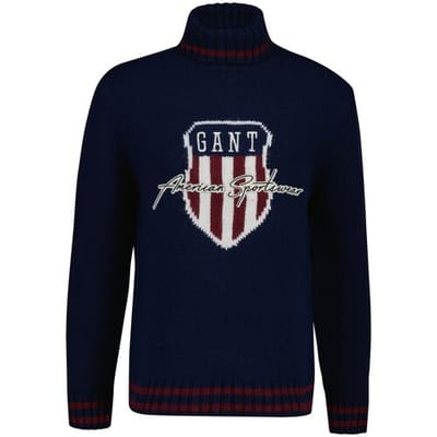 Gant Trui Knitted Shield Graphic Rollneck Avond Blauw / male