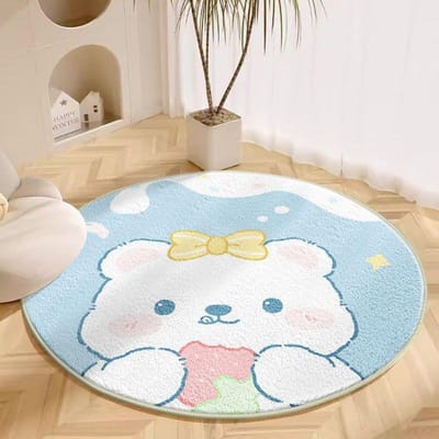 Rond Tapijt Woonkamer Pluche Mat Dik Kinderkamer Leeshoek Cartoon Slaapkamer Studeerkamer Draaistoel Geluidsdempende Voetmat 60cm