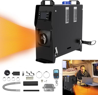 LZQ 12V Diesel Luchtverwarmers Standverwarming Diesel 8KW Lucht Diesel Lucht Standverwarming Verwarming Auto Verwarming Dieselverwarming Met Afstandsbediening LCD & Luchtuitlaat Voor Vrachtwagen Campers Auto (Zwart + Zwart LCD)