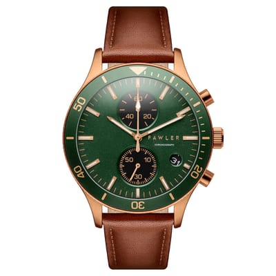 Aeris | Bruin Messing Chronograaf Horloge met Groene Wijzerplaat