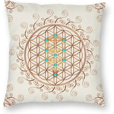 Housse de coussin Énergie Lumière Dorée Fleur de Vie 40x40 Décoration Impression 3D Mandala Géométrique Coussin d'appoint pour Voiture Deux Côtés 50x50cm