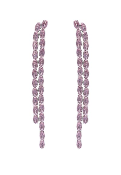 AVANT-GARDE PARIS Oorbellen - Lange Dangle Oorbellen - 1 stuk - Lichtroze met paarse stenen en rhodium plating