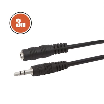 JACK Kabel 3m - 3.5mm JACK Plug naar 3.5mm JACK Socket Zwart [20332]