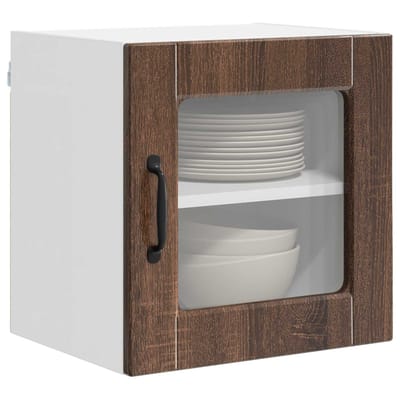 vidaXL - Wandglas - Kasten - PORTO - 2 - st - Bruin - Eiken - Bewerkt - hout