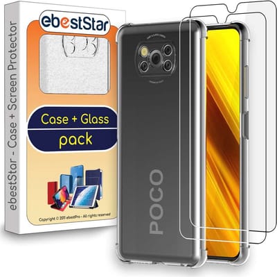 ebestStar - Hoes geschikt voor Xiaomi Poco X3 NFC, X3 Pro, Silicone Slim Cover Case, Versterkte Hoeken en Randen hoesje, Transparant + Gehard Glas x2