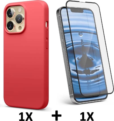 HB Hoesje Geschikt voor Apple iPhone 13 Pro - Rood / Volledige Glazen Screenprotector - Siliconen Back Cover
