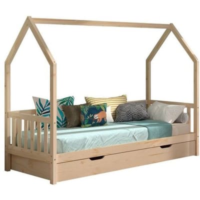 Jaxx Cabane huisbed 90x200 met onderbed Onbehandeld/Naturel unisex