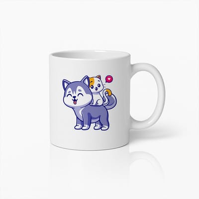 Schattige Husky en Kattenvrienden Mok – Liefdevolle Koffiebeker voor Dierenliefhebbers