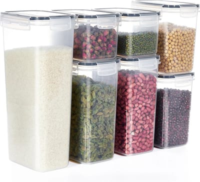 Mygroot - Set Voorraadbussen - 7 Stuks - Voedselopslag containers - Keuken - Opbergcontainer - Organisatie Met Deksel - Stapelbaar.