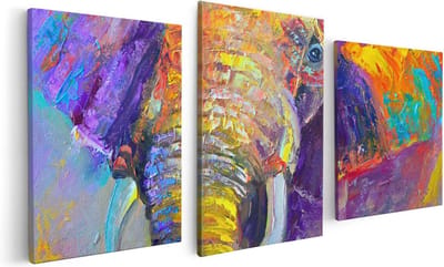 Artaza Canvas Schilderij Drieluik Olifant Van Olieverf - Kleur - Abstract - 120x60 - Foto Op Canvas - Canvas Print