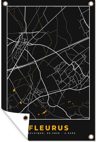 Muurdecoratie Fleurus - Stadskaart - Gold - Plattegrond - Kaart - 120x180 cm - Tuinposter - Tuindoek