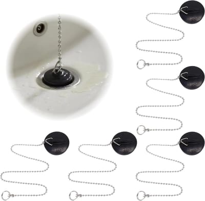 5 Stuks Afvoerstoppen - Duurzame Rubberen Stop met Ketting 40 cm, Diameter 45 mm, Universele Stop voor Keuken, Badkamer en Wasruimte