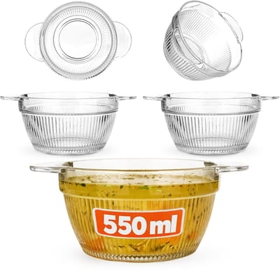 KADAX soepkom 550ml, 3 stuks, transparante kom voor soepen, soepkom van glas, soepkom, glazen kom met handgrepen, soepbord, vaatwasmachinebestendig