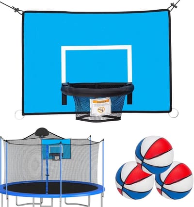 Trampoline -hoop for dunking, trampoline basketball hoop attachment - Kids Trampoline Basketball Hoop Attachment - Indoor outdoor sports fitness activity with pump for playground,