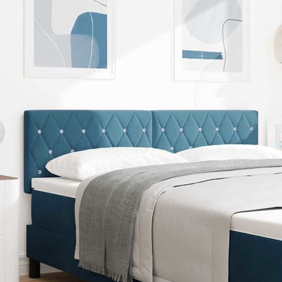 vidaXL - LED - Hoofdbord - met - hoofdeinde - Donkerblauw - 144 - cm - Fluweel