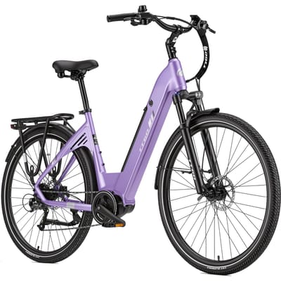 TTGO C7 SE Elektrische Fiets, 36V 18AH Lange Afstand Ebike met Bafang Middenmotor, Shimano 9-Speed paars