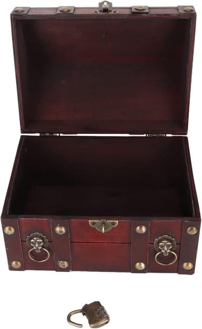 Houten Schatkist - Opbergdoos Sieraden - Decoratie Aandenken - Met Cijferslot - 25x22x20 cm - Retrorood