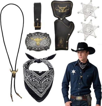 Cowboy Fancy Dress Accessoire Set voor Mannen met Bandana, Holster, Sheriff Badge en Kostuumaccessoires voor Carnaval en Cosplay