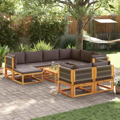 vidaXL - 10-delige - tuinbankset - met - kussens - van - acaciahout - en - touw