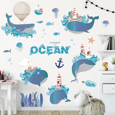Muursticker | Walvissen | Magic Ocean | Wanddecoratie | Muurdecoratie | Slaapkamer | Kinderkamer | Babykamer | Jongen | Meisje | Decoratie Sticker