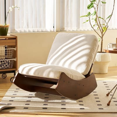 BLACKCOLORS Comfortabele schommelstoel, schommelstoel met hoogwaardige bekleding, massief houten frame, ideaal voor diverse opstellingen, decoratieve leesstoel voor de slaapkamer, woonkamer, kinderkamer