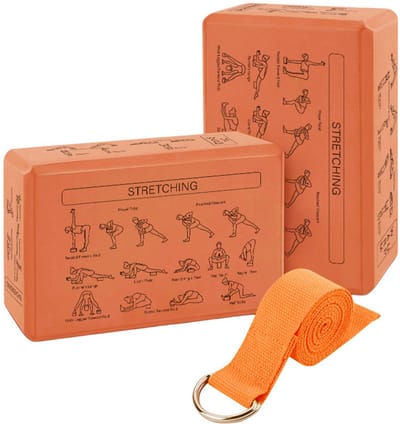 Oranje Yogablokken Set Paars + Gratis Yoga Riem | Ronde hoeken | EVA Foam | 2 Yoga Blokken