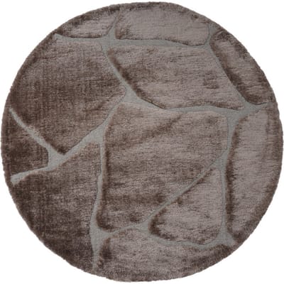 Vloerkleed Macy Bruin Rond ø160 cm - Design Hoog-Laag Vloerkleed met Organisch Keien Patroon in Scandinavische / Japandi Stijl