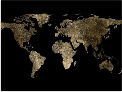 Poster - Wereldkaart - Goud - Zwart - Aarde - Luxe - 40x30 cm