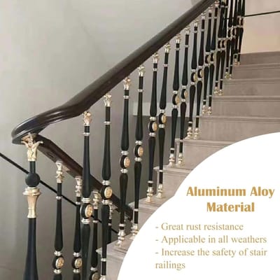 Metalen Trapspil - Trapbaluster Leuningpaal - Veilig Trap Ontwerp - Verstelbare Bovenplaat - 95 cm - Zwart Goud