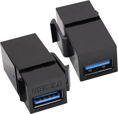 USB Keystone Koppeling - Wandadapter Connector - Netwerk Uitbreiding - Dubbele Poort - 3.6 cm - Zwart