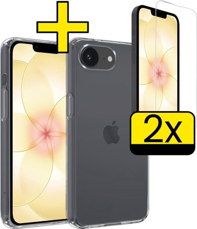 Hoesje - Met 2x Screenprotector - Geschikt voor Apple iPhone 17e - Sterk & Shockproof - Back Cover - Siliconen Case - Telefoon Hoes - Telefoonhoesjes - Transparant