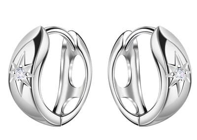 Joy|S - Zilveren oorringen - 12 mm / 3.5 mm - ster gravure - zirkonia - klap scharnier sluiting - sterling zilver 925 - oorbellen - t40