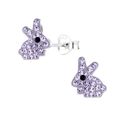 Joy|S - Zilveren konijn oorbellen - 8 x 9 mm - paars kristal