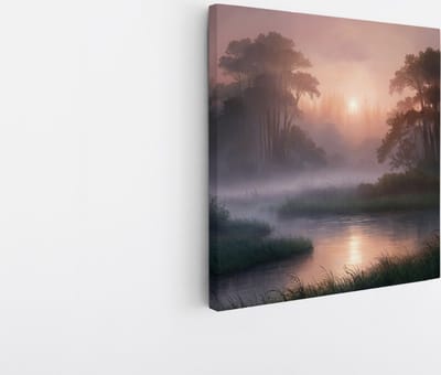 Saammp Canvas Schilderij - Natuur - Mistig Landschap - 20x20 - Foto op canvas - Wanddecoratie - Muurdecoratie Woonkamer - Slaapkamer decoratie - Canvas Print