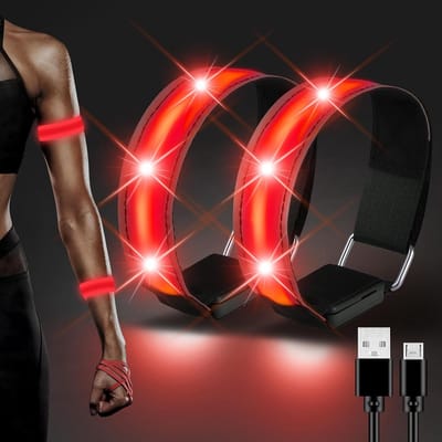 Oplaadbare led-armband, 2 stuks, waterdichte led-reflectorband, USB-lichtarmbanden, led-lichtband voor nachthardlopen, fietsen, joggen, hondenuitlaten, outdoorsport (rood)