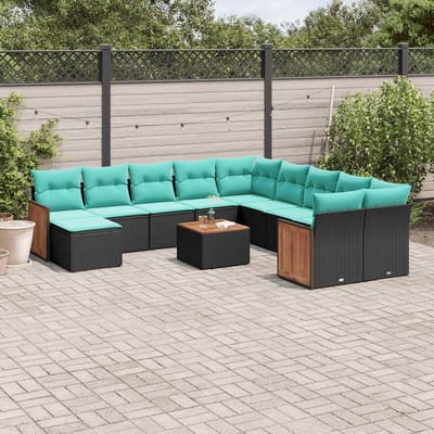 vidaXL - 12-delige - tuinbankset - met - kussens - van - zwart - polyrotan
