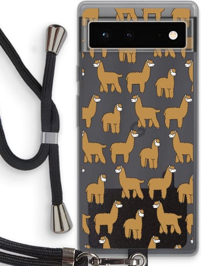 Case Company® - Hoesje met koord geschikt voor Google Pixel 6 hoesje met Koord - Alpacas - Telefoonhoesje met Zwart Koord - Bescherming aan alle Kanten en Over de Schermrand