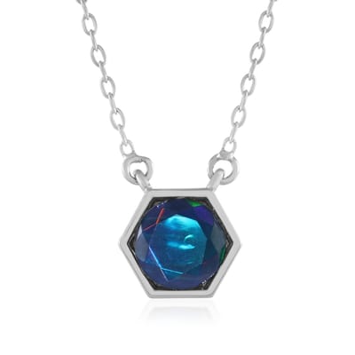Cavill - Zilveren Halsketting 925 Sterling Zilver Geplatineerd - Mezezo Opaal 1,417 ct Rond 9mm - Modern Elegant Zeshoekig Design - Dames Sieraden