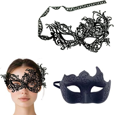 Set van 2 Zwarte Leren Carnaval Maskers voor Feestjes, Halloween, Cosplay en Gemaskerde Bals - Comfortabele Unisex Maten