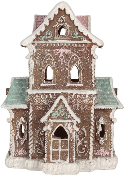 Clayre & Eef Gingerbread house met LED 15x12x20 cm Bruin Kunststof