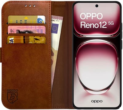 Rosso Element Geschikt voor Oppo Reno 12 | Wallet Book Case | Portemonnee Hoesje | 3 Pasjes | Magneetsluiting | Stand Functie | Bruin