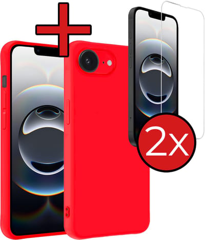 Hoesje - Met 2x Screenprotector - Geschikt voor Apple iPhone 16e / 17e - Sterk & Shockproof - Telefoon Hoes - Back Cover - Siliconen Case - Telefoonhoes - Rood