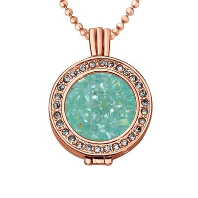 Quiges - Munthouder met Ketting en Munt 25mm Schelp Vlokjes Blauw - Rose Goudkleurig met Zirkonia - EPRHZ1865