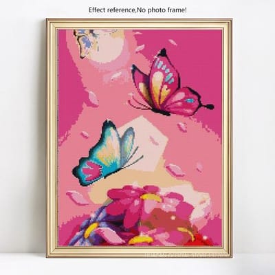 Diamant schilderij dier vlinder volledige ronde diamant borduurwerk foto 20X30CM pink