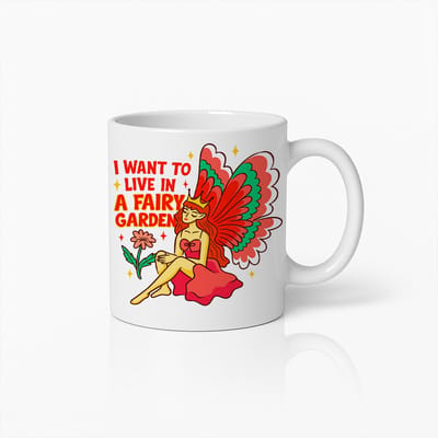 Feeën Mok 330ml – “I Want to Live in a Fairy Garden” Schattige Fantasie Koffiemok, Perfect Cadeau voor Sprookjes- en Natuurliefhebbers