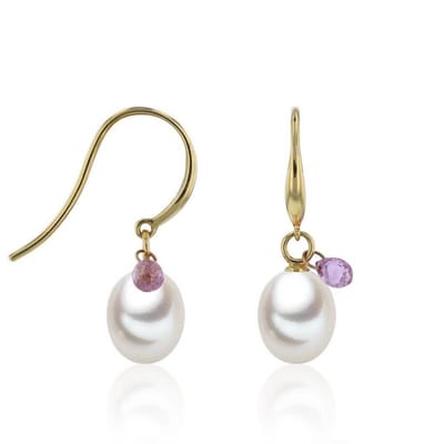 Luna-Pearls - 311.2026 - Oorbellen - Dames - 585 Geelgoud - Zoetwatercultuurparel en Saffier