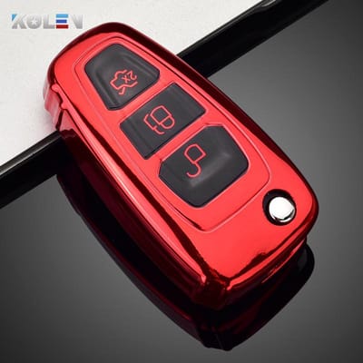 Zachte TPU Auto Afstandsbediening Sleutelhoes Cover Voor Ford Focus 2 3 Mk2 Mk3 Fiesta Mondeo Kuga Ecosport Ranger Auto Sleutel Beschermhouder Shell red