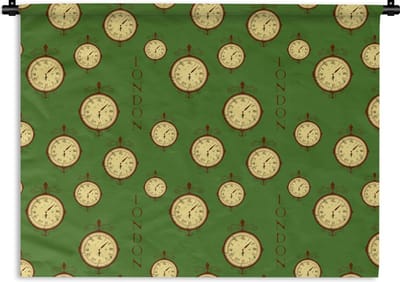 Wandkleed - Wanddoek - Londen - Vintage - Klok - Patroon - 120x90 cm - Wandtapijt