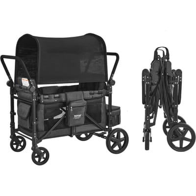 Wandelwagen voor 4 Kinderen Duw Trek Quad Opvouwbare Kinderwagen voor Kamperen