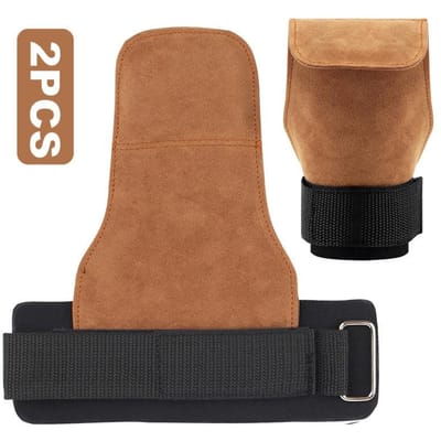 1 Paar Koeienhuid Gym Grips Handpalm Beschermers Gewichtheffen Handschoenen Workout Fitness Trainingsapparatuur voor Gymnastiek brown